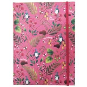 Notebook with NZ Birds and Flowers Pink