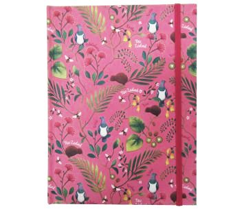 Notebook with NZ Birds and Flowers Pink